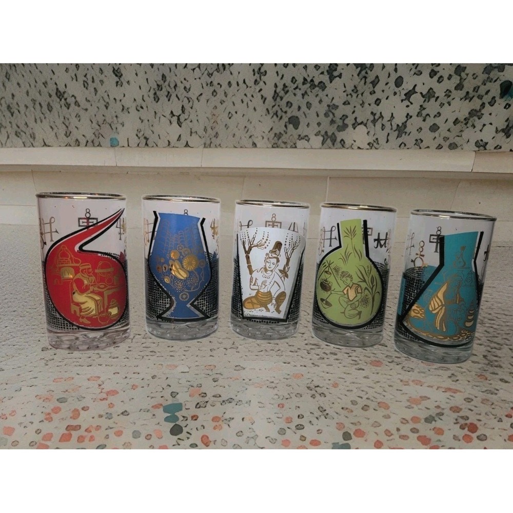 Vintage Roerig Pfizer Pharmaceutical Kalamazoo Promo Glasses Set of 5 MCM 1960's
